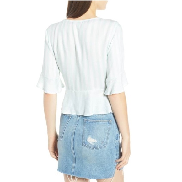 Mint Stripe Tie Front Peplum Top - Picture 5 of 5